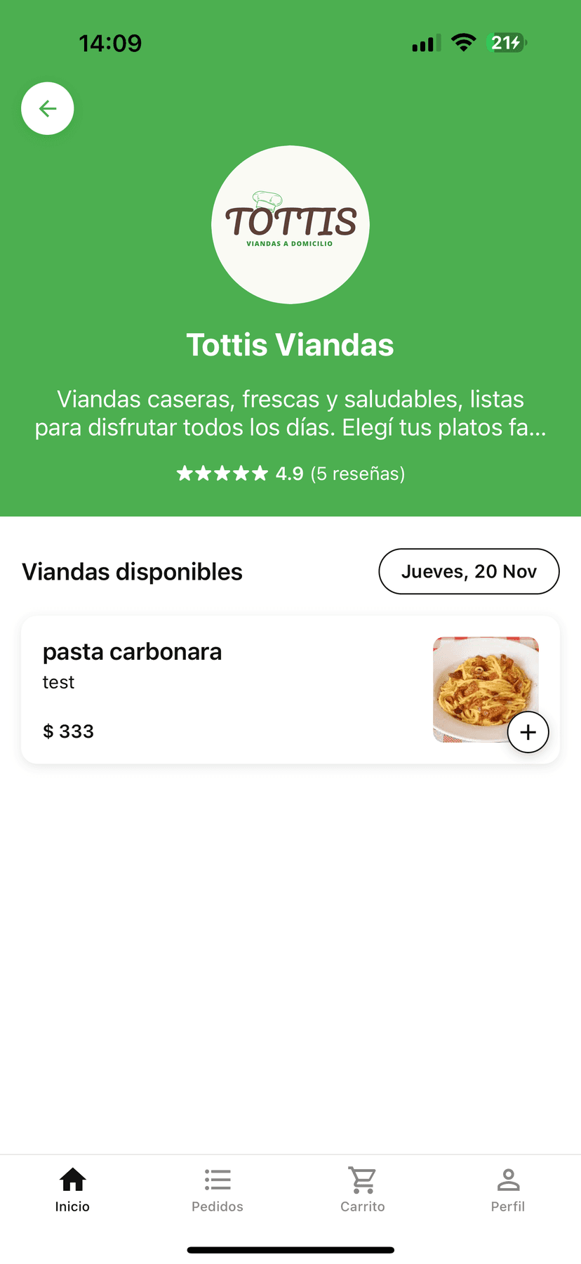 TuVianda app mostrando viandas disponibles