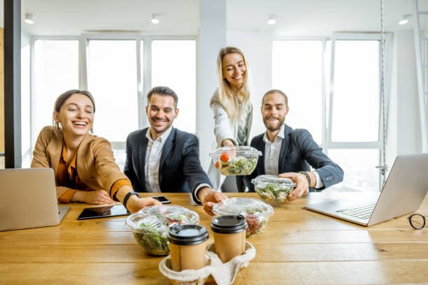 Healthy food and office environment background